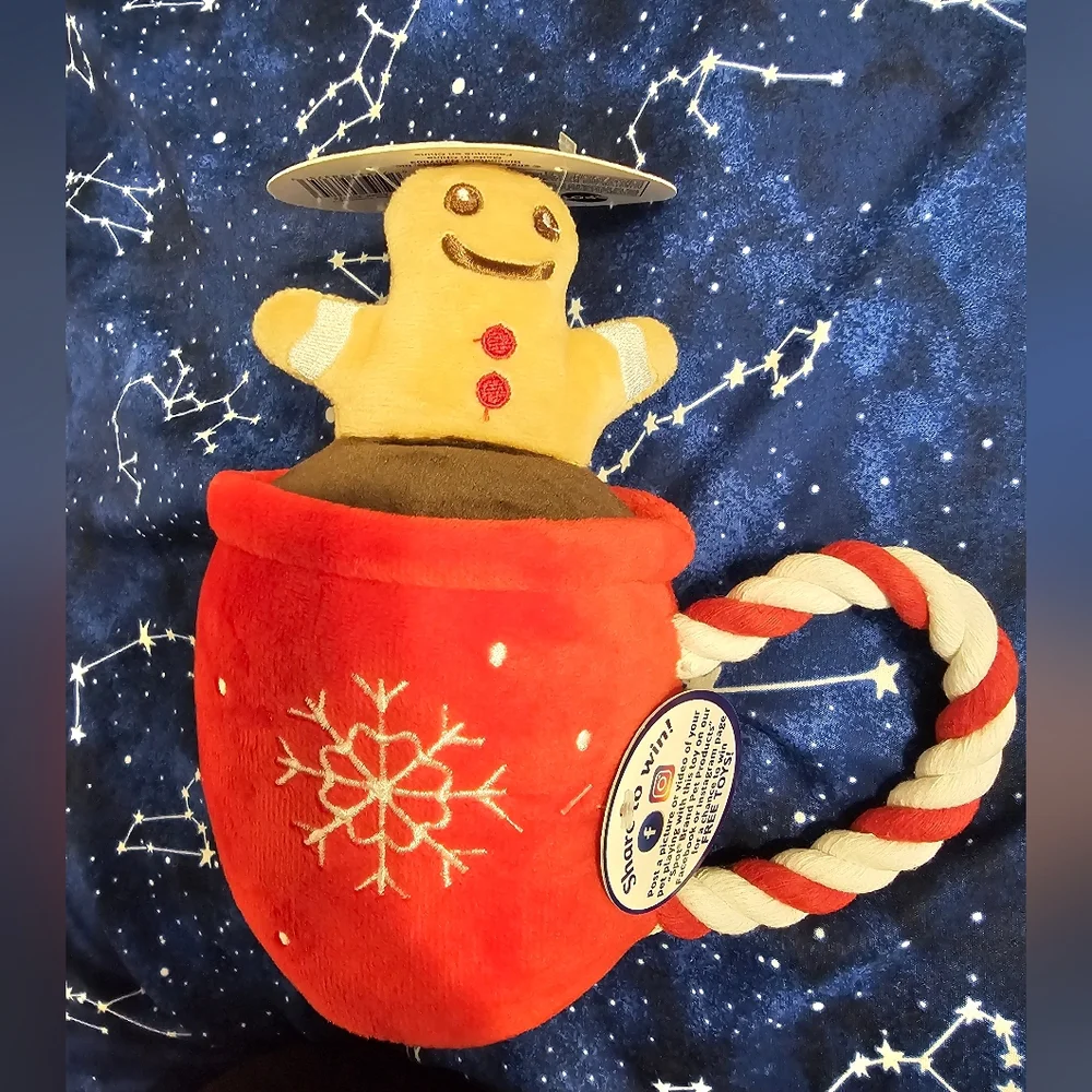 Red Gingerbread Plush Mug Dog Toy